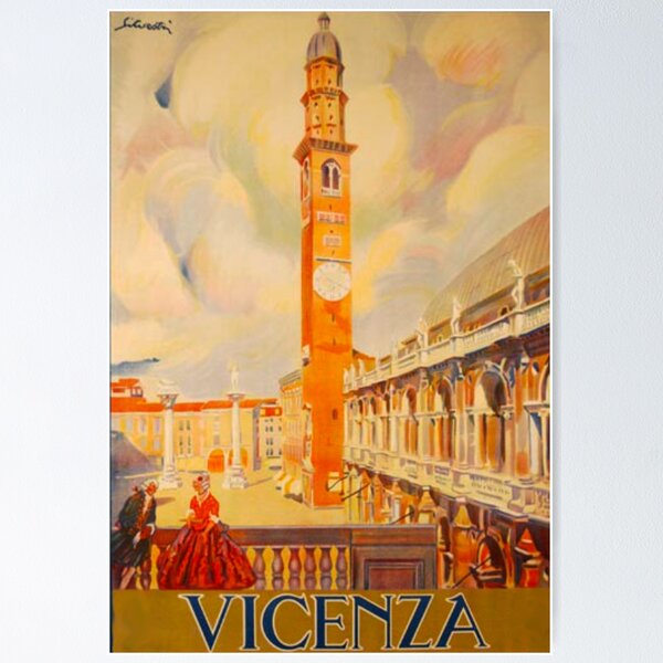 Vista previa del artículo con la obra «Vicenza vintage travel poster», diseñado y vendido por stickart-marek.