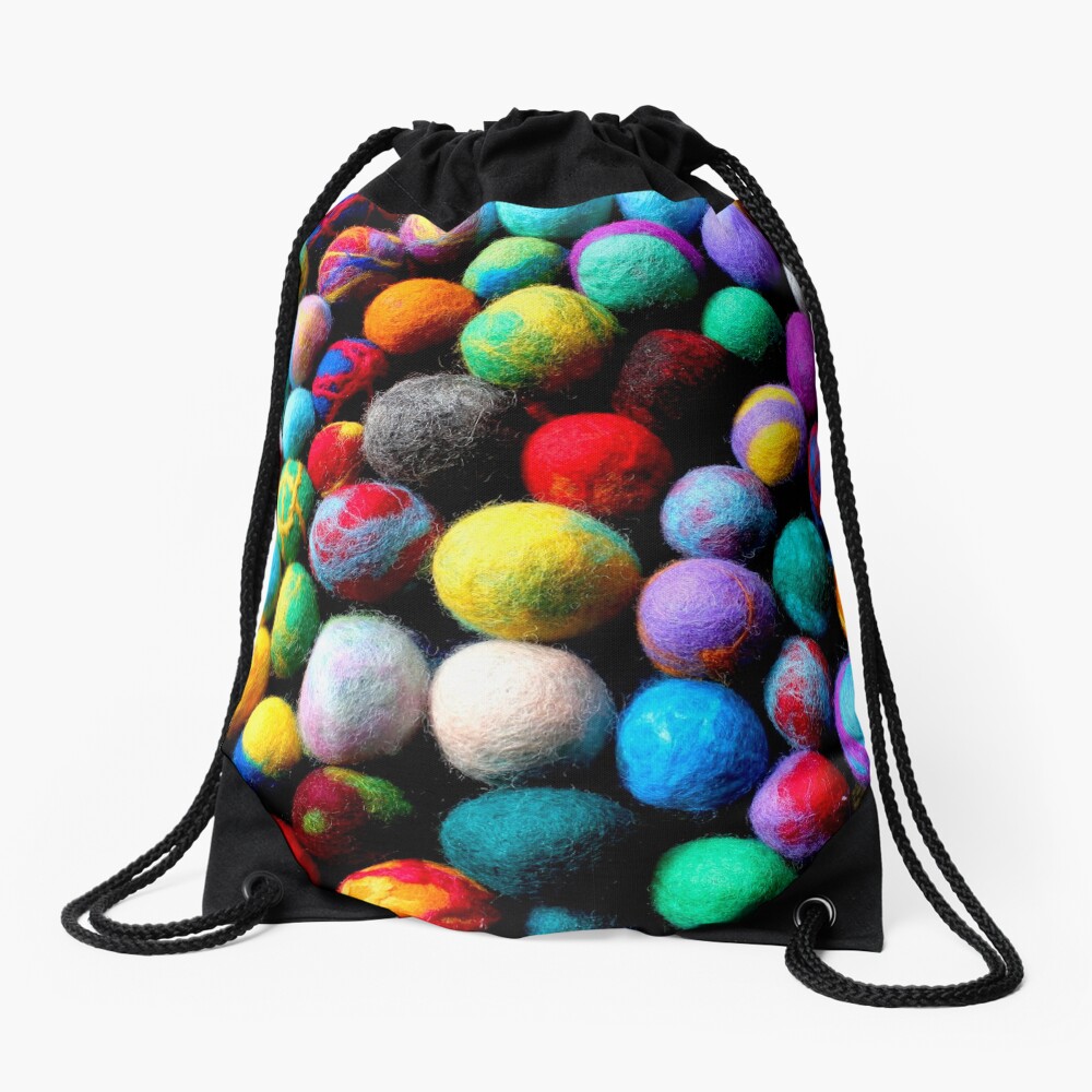 colorful felt balls felted with a school class Drawstring Bag