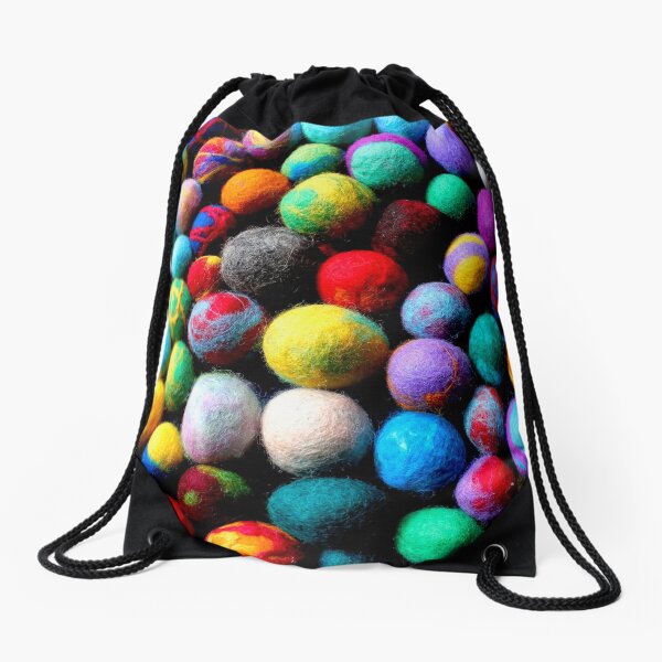 colorful felt balls felted with a school class Drawstring Bag