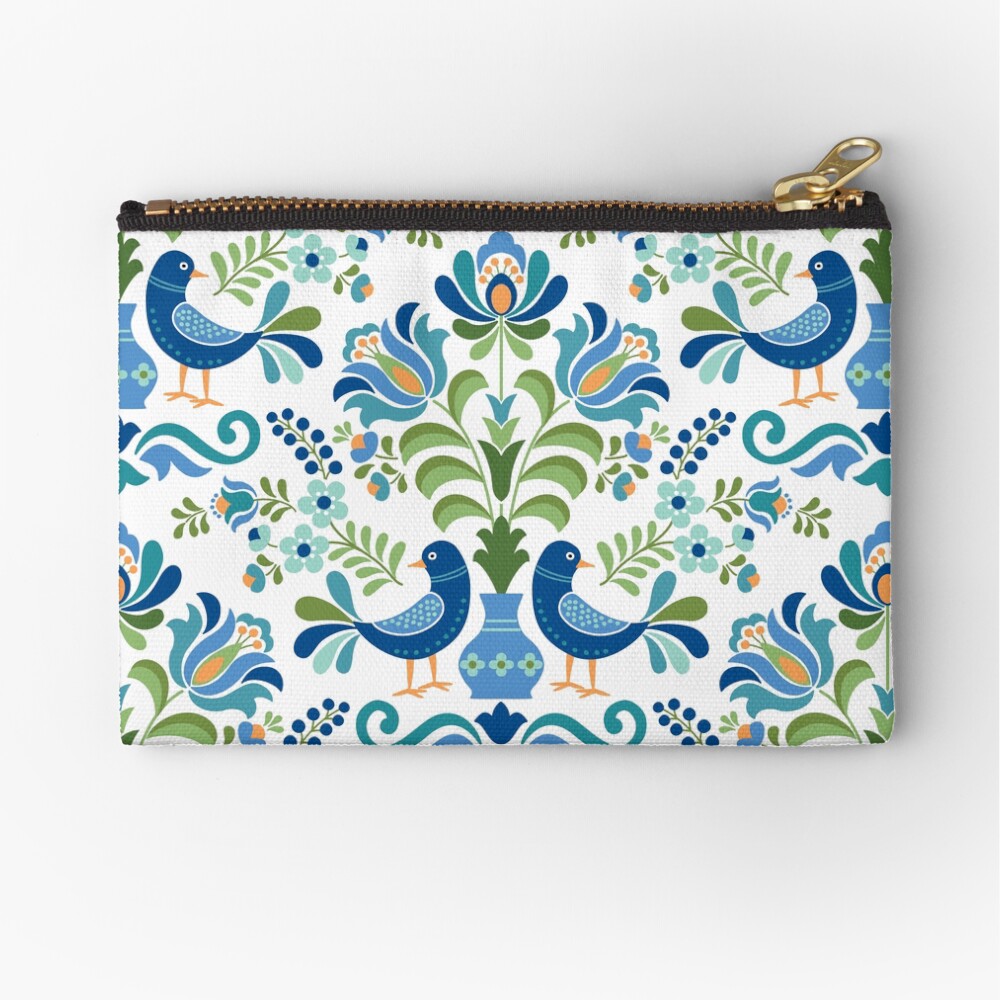 Hungarian Folk Design Blue Birds Zipper Pouch