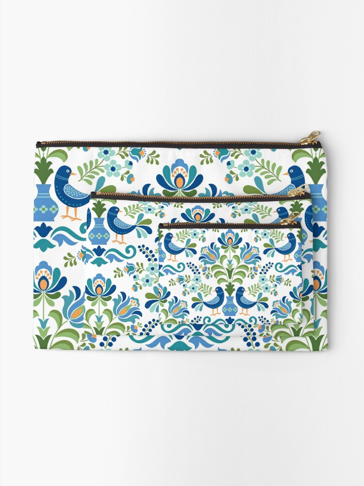 Alternate view of Hungarian Folk Design Blue Birds Zipper Pouch