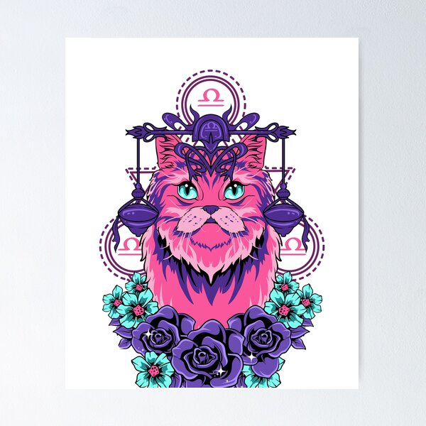 Artikelvorschau, Persian Cat Libra Zodiac Sign Birthday Gift Floral entworfen und verkauft von ABMStudio.