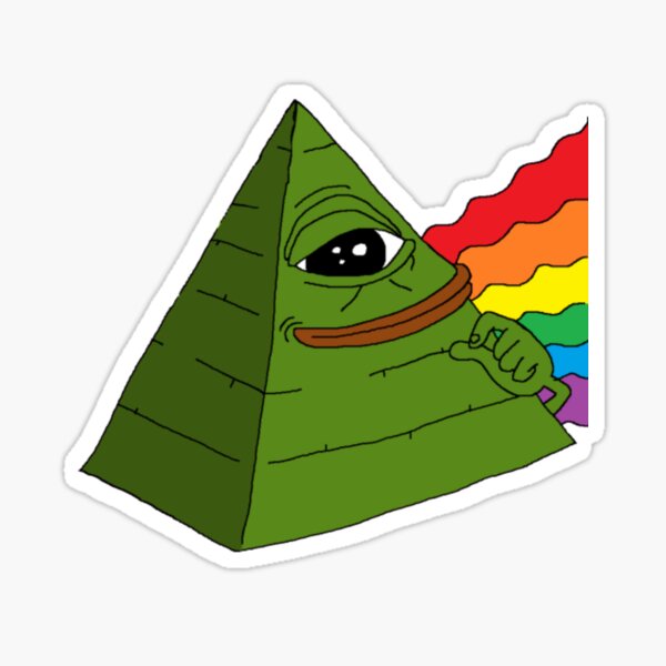 Vista previa del artículo con la obra «Raro Pepe Pyramid Rainbow», diseñado y vendido por nomeremortal.