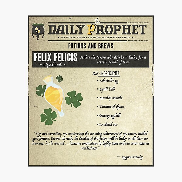 Felix Felicis - Daily Prophet Potions & Brews Column Photographic Print