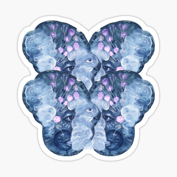 Rabbit mask indigo with purple flowers, clouds, fantasy creature, butterfly pattern, top, bestselling, highly recommended Sticker
