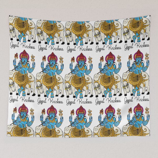 Item preview, lord Krishna t-shirt | krishna Gopal t-shirt | krishna poster |  Krishna lover art |  Flute Playing Lord Krishna with Nandi Cow  designed and sold by KARTICK DUTTA.