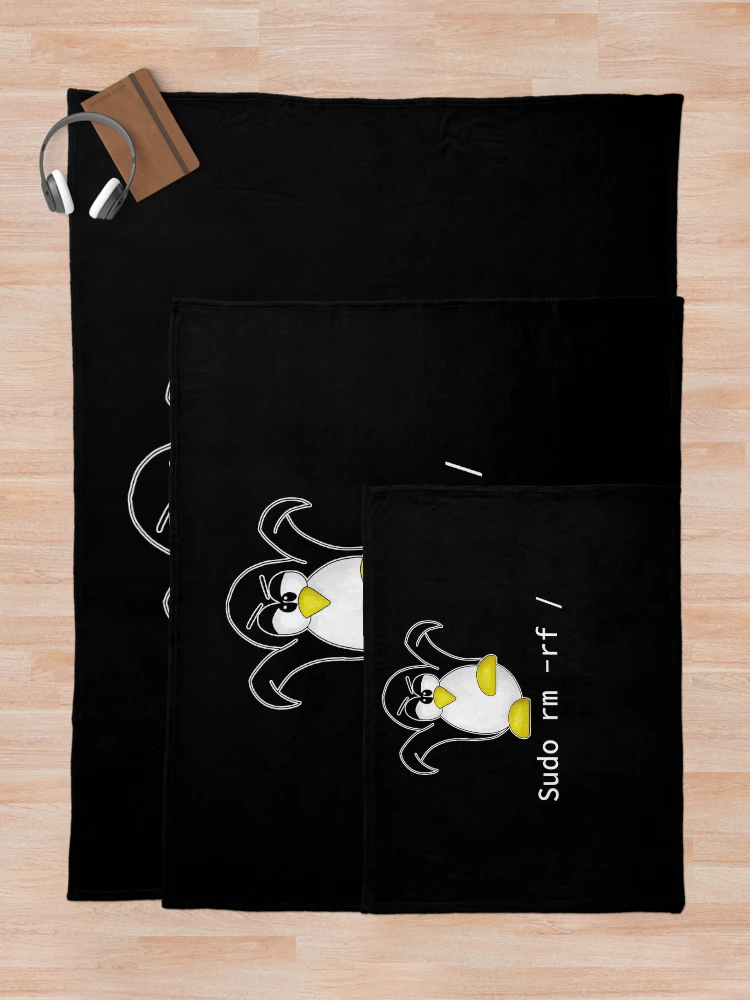 Thumbnail 5 of 6, Throw Blanket, Tux Linux Penguin Sudo Rm Rf | Programmer Developer Hacker designed and sold by Cedinho.