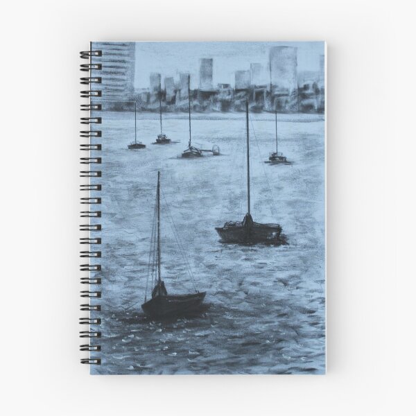 Item preview, Charcoal picture of boats in the harbour with city in the background designed and sold by Trudy  Nicholson.