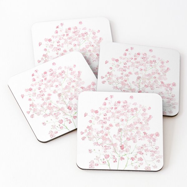Item preview, hand painted light pink Baby Breath Bouquet gypsophila watercolor painting  designed and sold by ColorandColor.