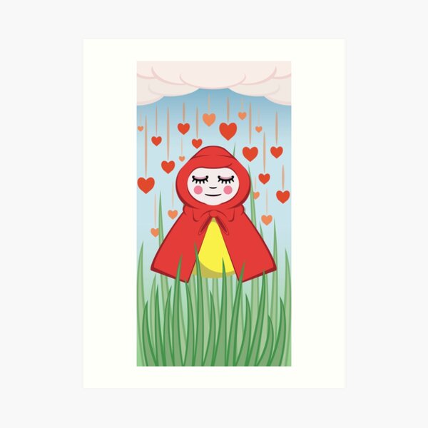Happy Heart Rain Girl Art Print