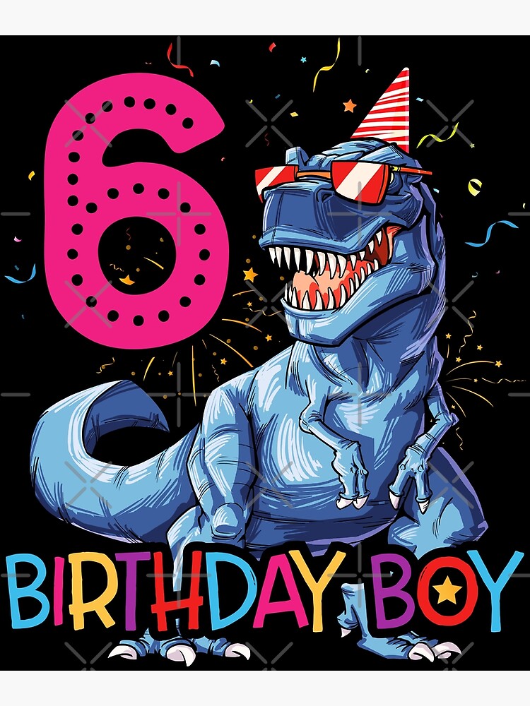 Kids 6th Birthday Dinosaur T Rex T-Shirt For 6 Year Old Boys Kids 6th Birthday Dinosaur T Rex T-Shirt For 6 Year Old Boys