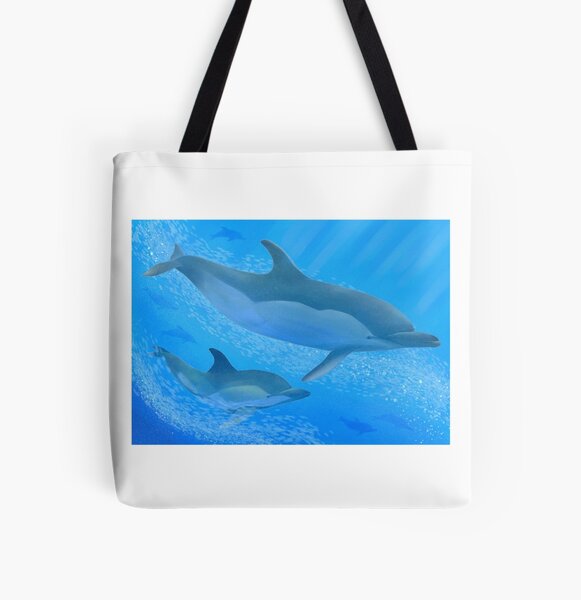 NUDECOR Canvas Tote Bag Blue Dolphin Love Taiwan Pink Save Dolph White Sea  Reusable Handbag Shoulder Grocery Shopping Bags