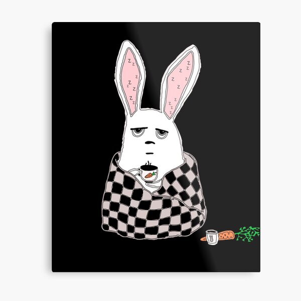 Gloomy Easter Rabbit with Coffee - Funny Bunny Coffee & Plaid Easter Gift Metal Print