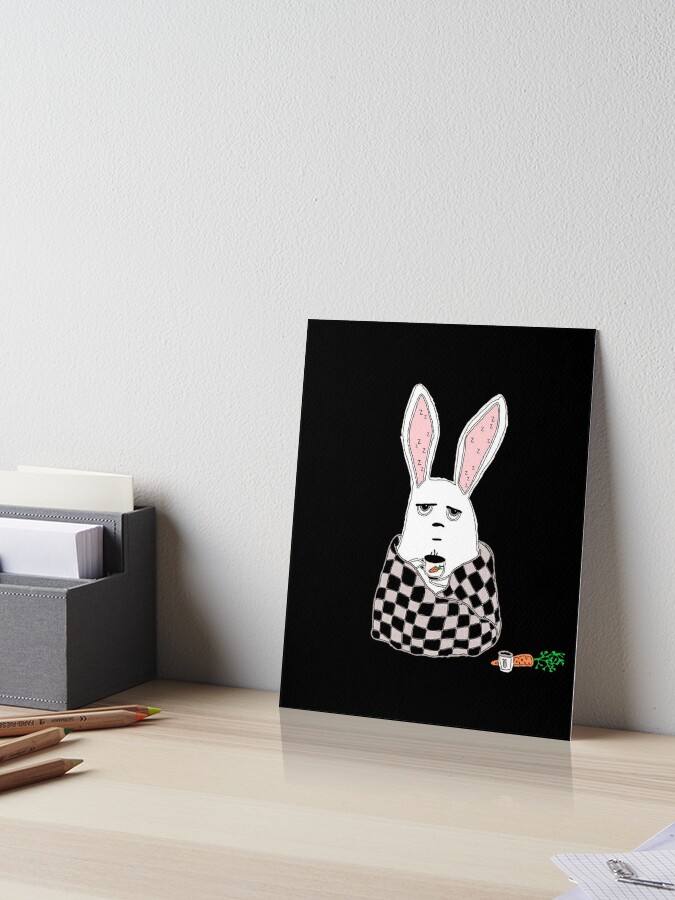 Gloomy Easter Rabbit With Coffee Funny Bunny Coffee Plaid Easter Gift Art Board Print By R Silver Redbubble