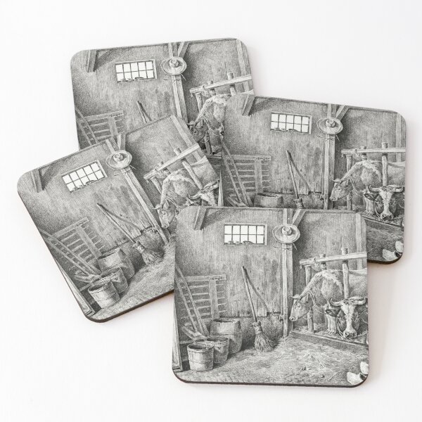 Item preview, Cows in a barn illustration designed and sold by Vintage Designs +.