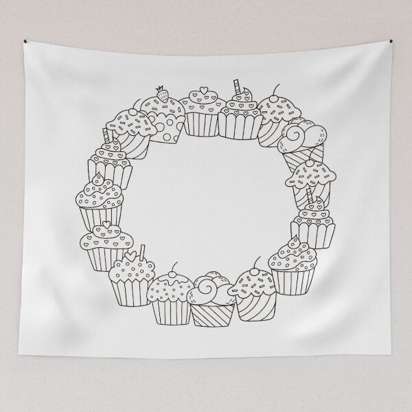 Item preview, Cup cake circle black and white drawing designed and sold by Latch Farm  Studios.
