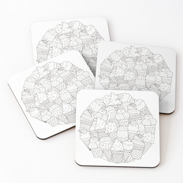 Item preview, Ice Creams and iced lollies pile in a circle black and white drawing designed and sold by Latch Farm  Studios.