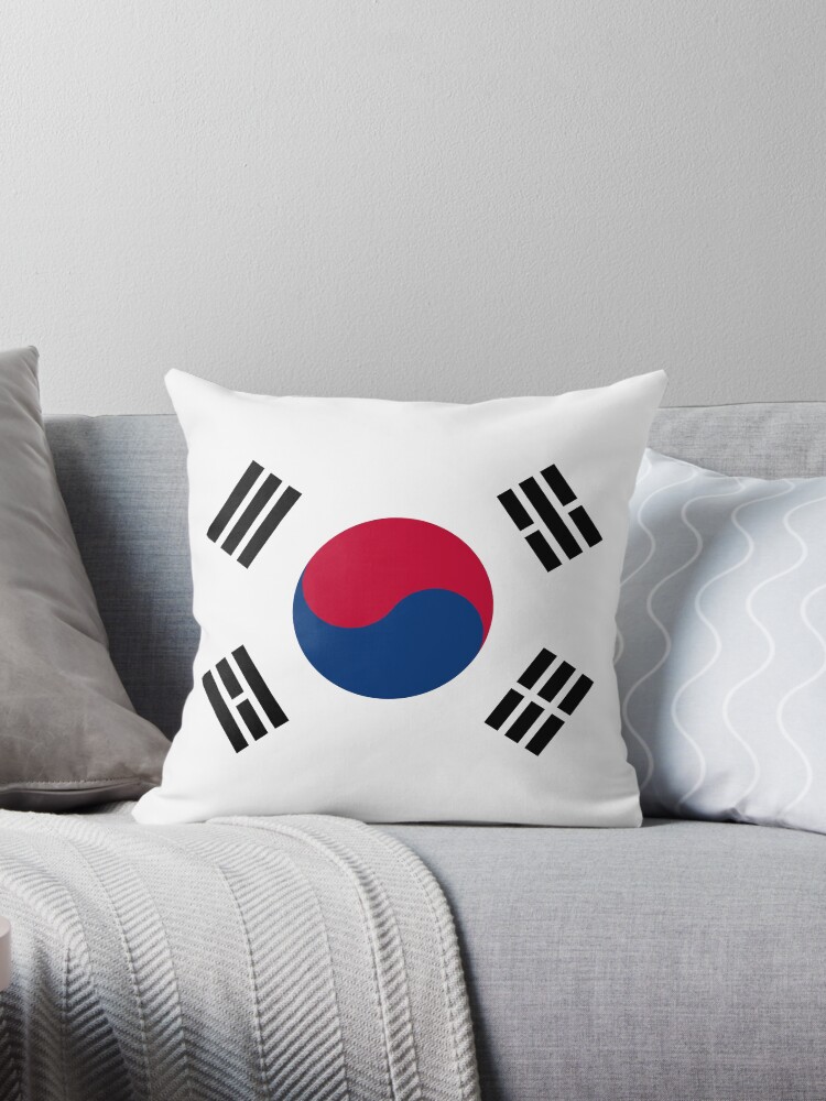 Aperçu 1 sur 3. Coussin avec l'œuvre Drapeau de la Corée du Sud créée et vendue par Shorlick.