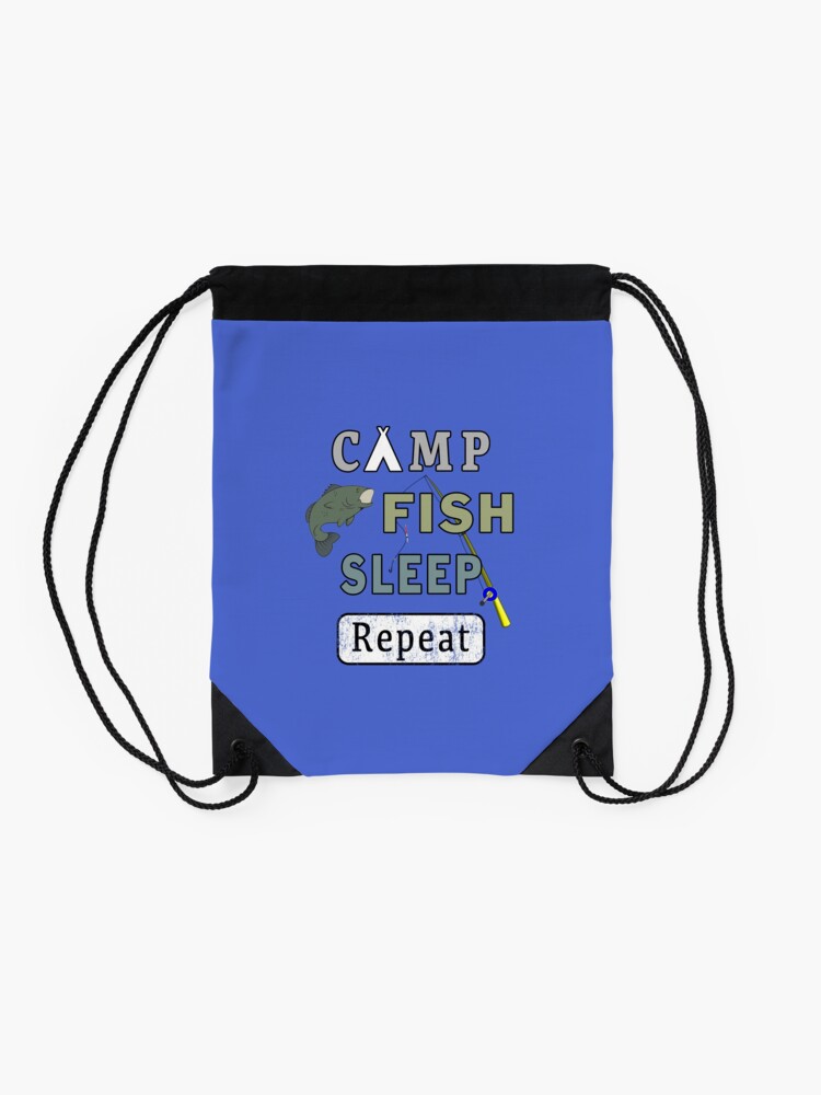 Alternate view of Camp Fish Sleep Repeat Campground Charter Slumber. Drawstring Bag