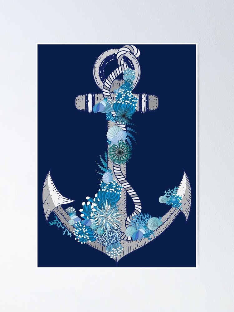Anchor of a ship with corals and shells | Poster