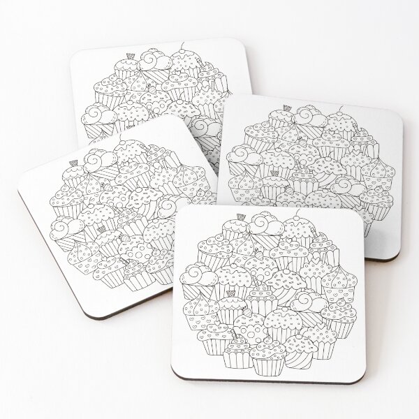 Item preview, Cup cakes pile in a circle, black and white drawing designed and sold by Latch Farm  Studios.