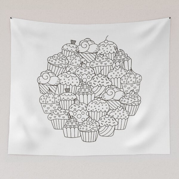 Item preview, Cup cakes pile in a circle, black and white drawing designed and sold by Latch Farm  Studios.