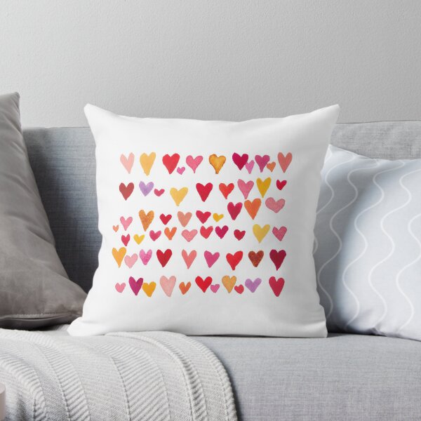 Watercolor hearts. Valentine's Day. Throw Pillow