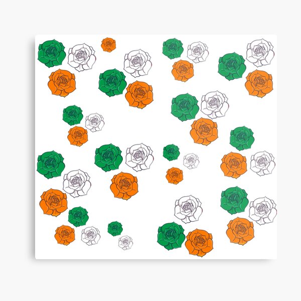 Irish Roses - Green Orange and White Metal Print