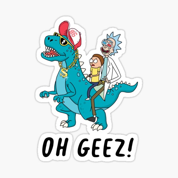 Rick and Morty riding dinosaur Sticker