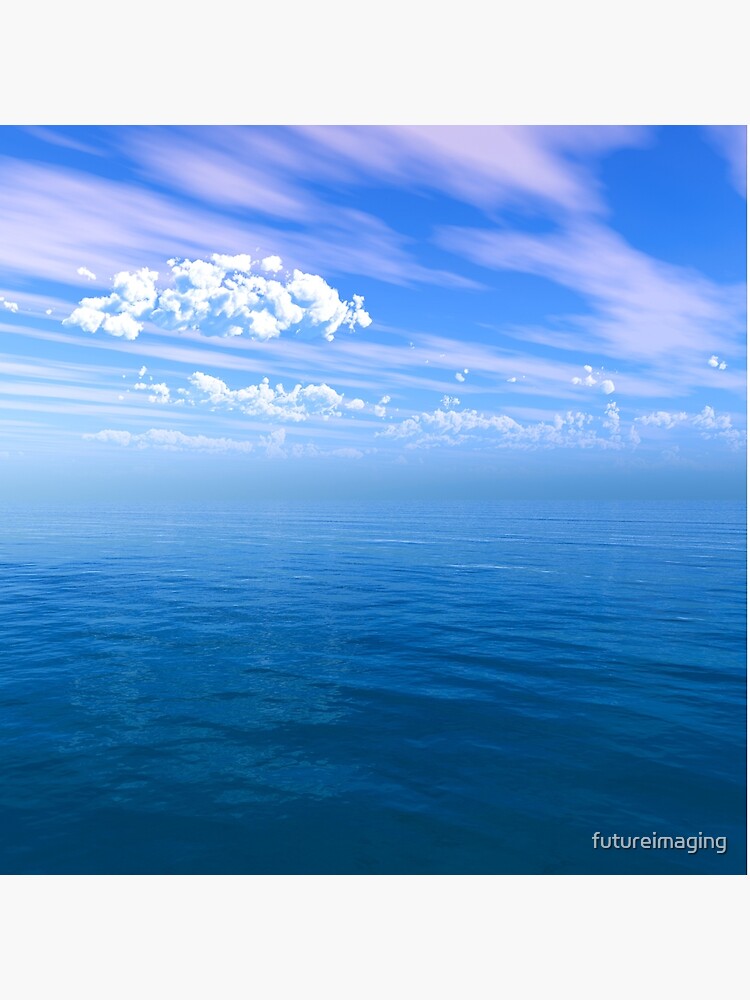 Thumbnail 3 of 3, Throw Pillow, Blue Ocean Puffy Clouded Blue Sky designed and sold by futureimaging.