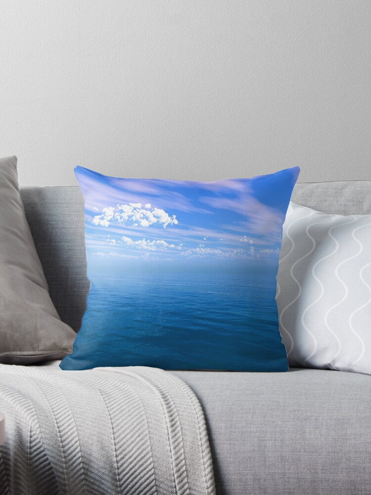Thumbnail 1 of 3, Throw Pillow, Blue Ocean Puffy Clouded Blue Sky designed and sold by futureimaging.