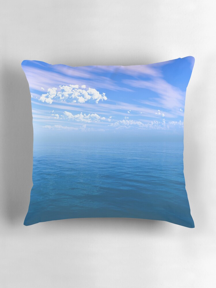 Thumbnail 3 of 4, Pillow, Blue Ocean Puffy Clouded Blue Sky designed and sold by futureimaging.