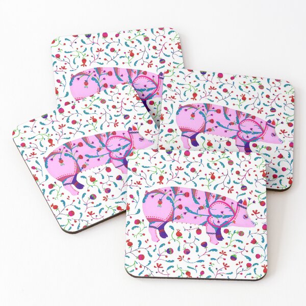 Item preview, Happy pigs in a floral pattern designed and sold by Aurore art print studio.