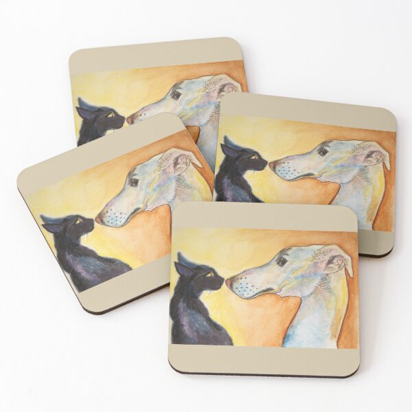 Saluki Lurcher and Kitten Coasters (Set of 4)
