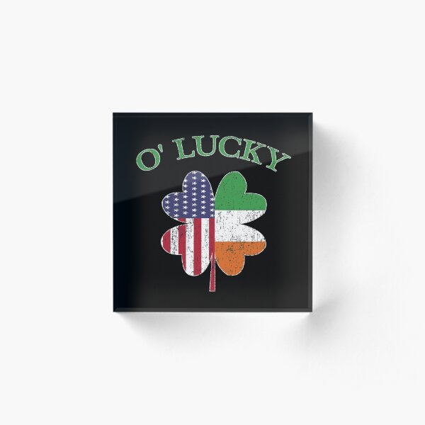 Lucky Irish American Flag Shamrock Clover Ireland. Acrylic Block