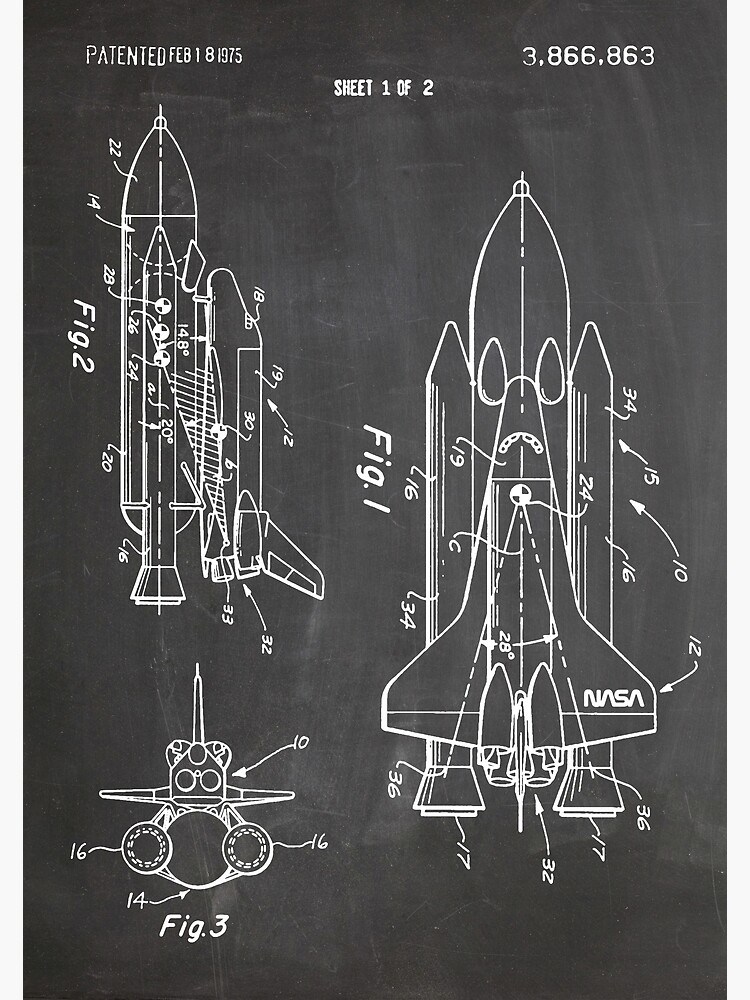 Discover NASA Space Shuttle Invention Patent Art, Blackboard Premium Matte Vertical Poster