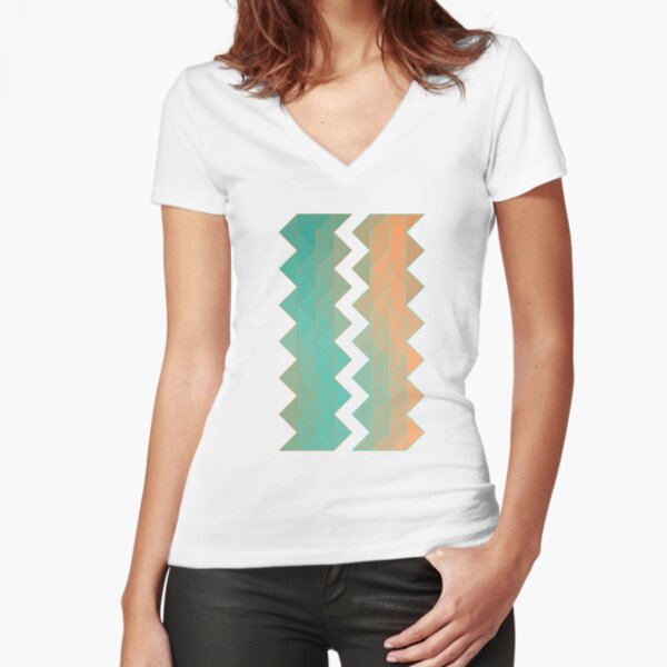 Triangles Blue Brown Orange Fitted V-Neck T-Shirt