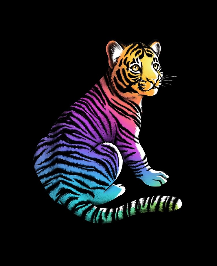 Rainbow stripey tiger art kid's name bag