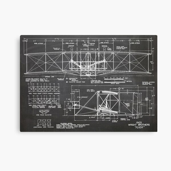 1903 Wright Flyer Airplane Invention Patent Art, Blackboard Canvas Print