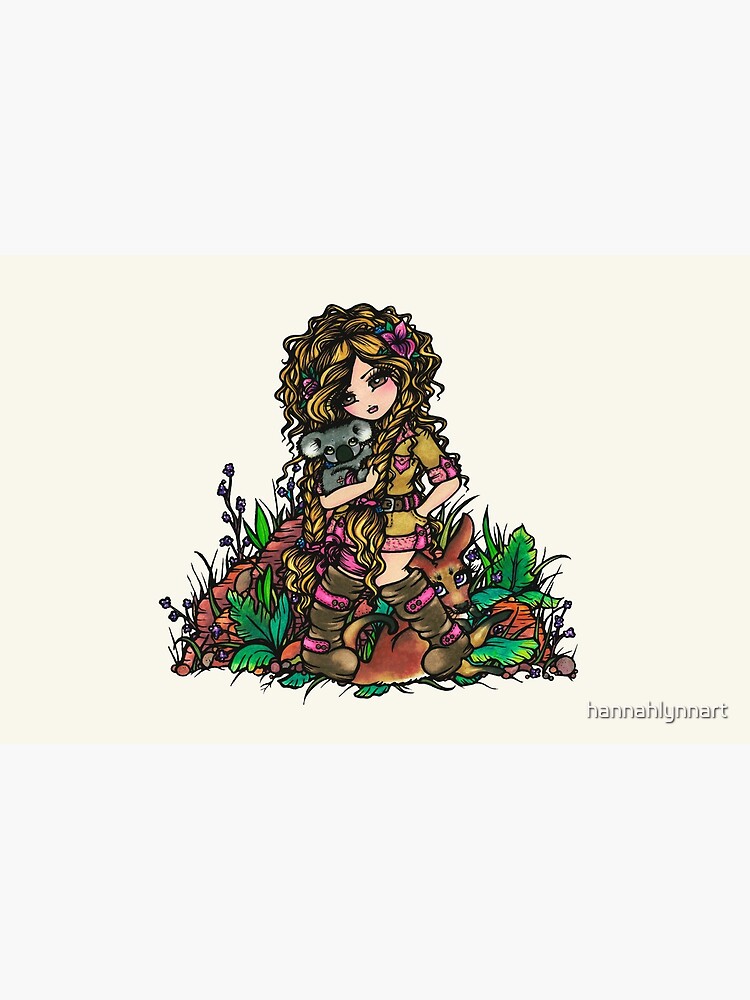 Aussie Girl with Kangaroo and Koala Bear Australia Art by Hannah Lynn by hannahlynnart