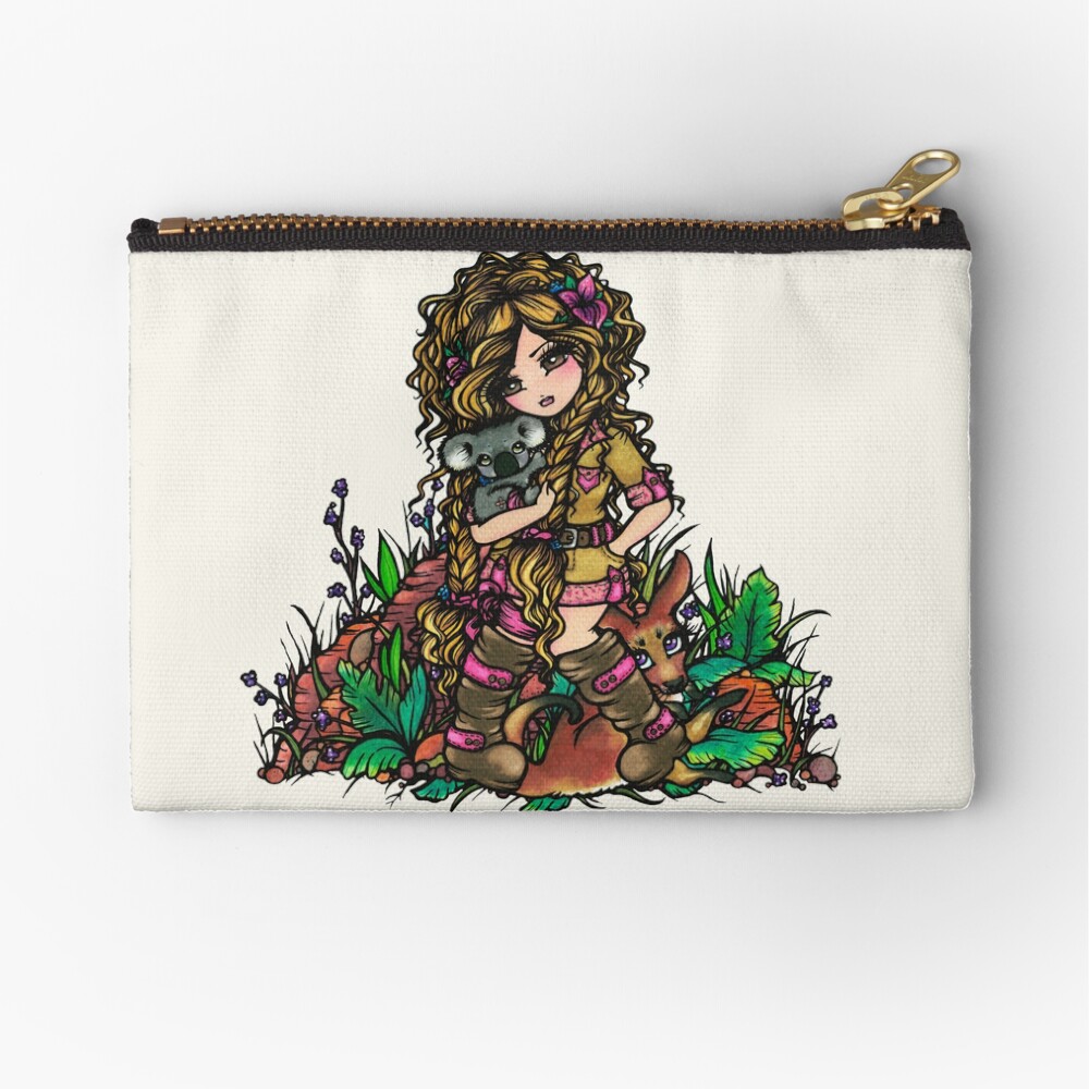 Aussie Girl with Kangaroo and Koala Bear Australia Art by Hannah Lynn Zipper Pouch