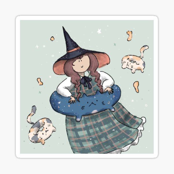 Item preview, Witch flying with cats | Digital illustration designed and sold by alisonsadler.
