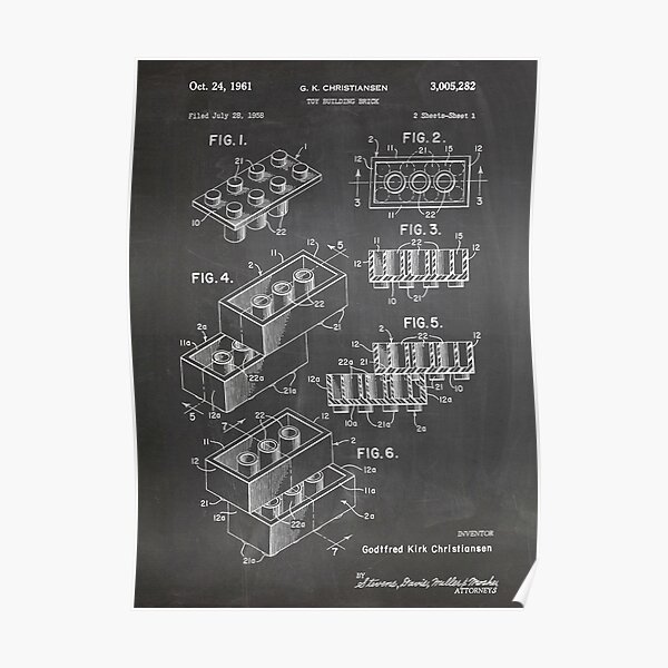 LEGO Construction Toy Blocks US Patent Art blackboard Poster