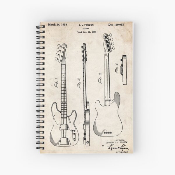 Fender Precision Bass Guitar US Patent Art Spiral Notebook