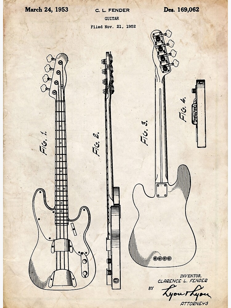 "Fender Precision Bass Guitar US Patent Art" Photographic Print by