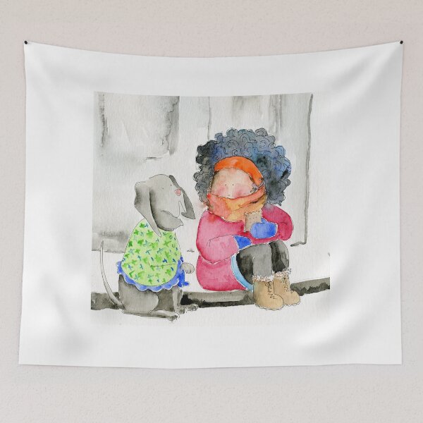 Item preview, Girl and her dog | watercolor illustration designed and sold by alisonsadler.