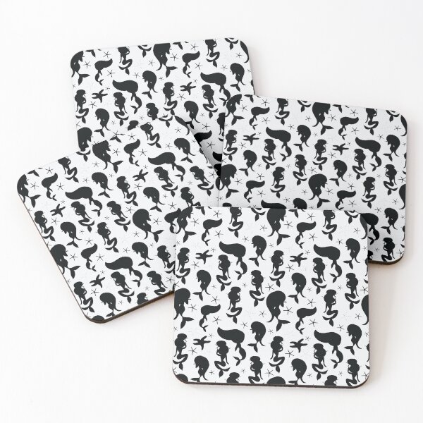 Item preview, Black White Mermaid Stars Seamless Pattern Print Design designed and sold by ClaudiaFlores.