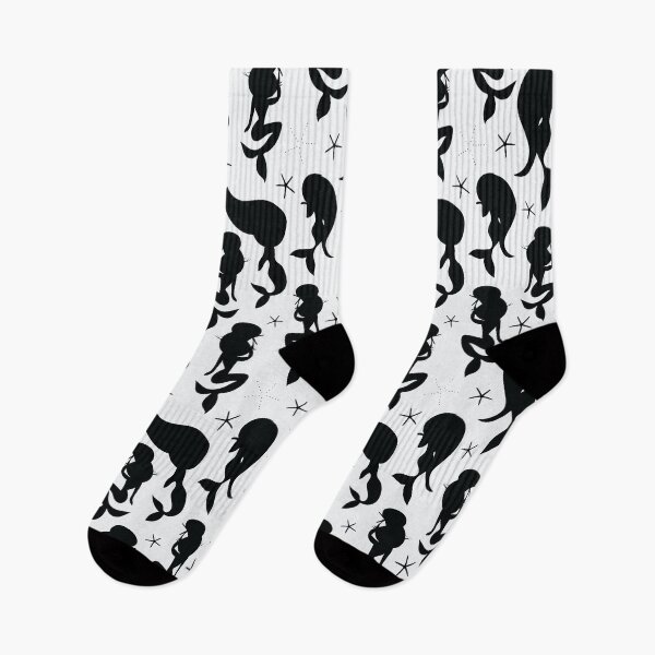 Item preview, Black White Mermaid Stars Seamless Pattern Print Design designed and sold by ClaudiaFlores.