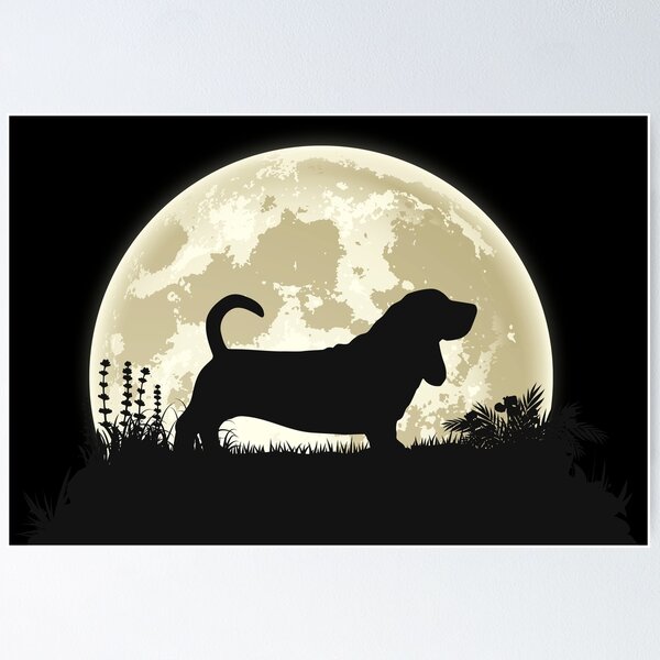 Item preview, Silueta de un basset hound frente a la luna designed and sold by mivanjanko.
