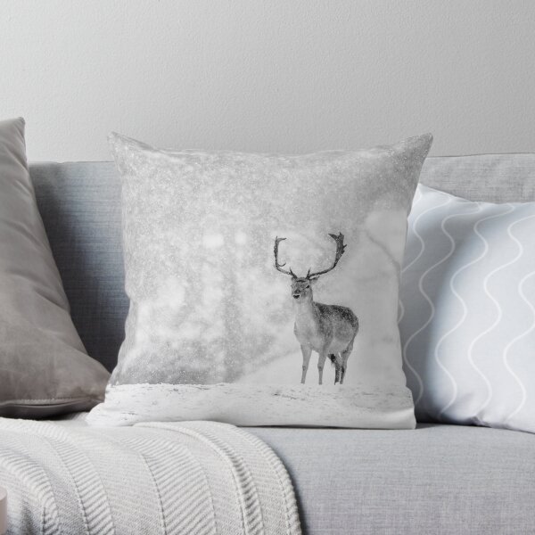 A Stag In The Snow Throw Pillow